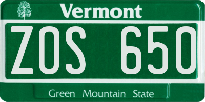 VT license plate ZOS650