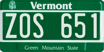 VT license plate ZOS651