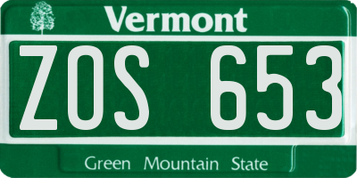 VT license plate ZOS653