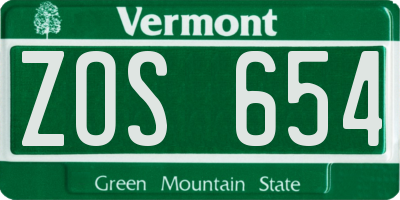 VT license plate ZOS654