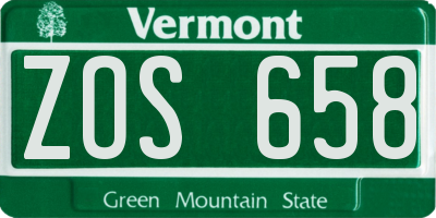VT license plate ZOS658