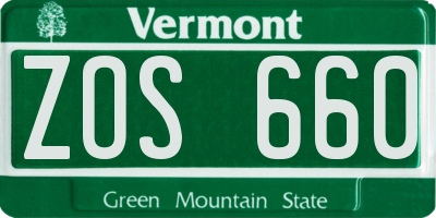 VT license plate ZOS660