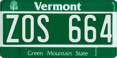VT license plate ZOS664