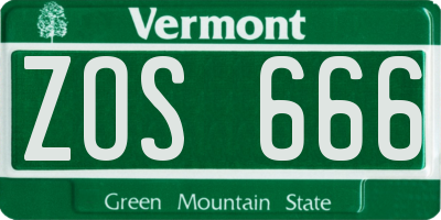 VT license plate ZOS666