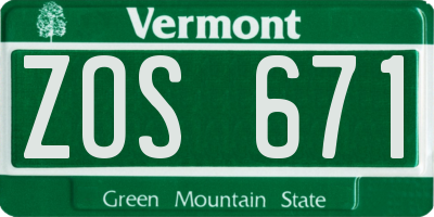VT license plate ZOS671
