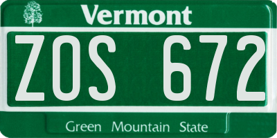 VT license plate ZOS672