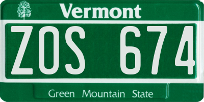 VT license plate ZOS674