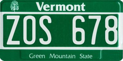 VT license plate ZOS678