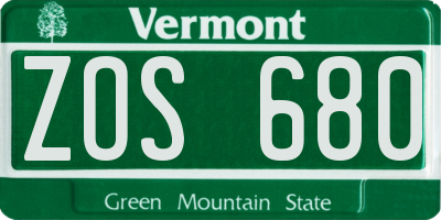 VT license plate ZOS680