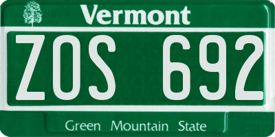 VT license plate ZOS692