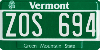 VT license plate ZOS694
