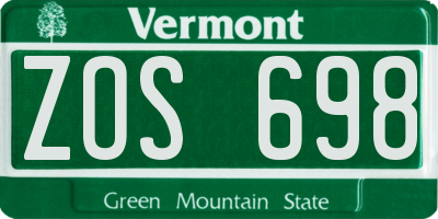 VT license plate ZOS698