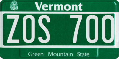 VT license plate ZOS700