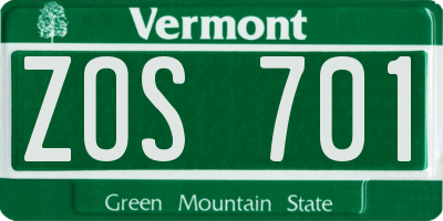 VT license plate ZOS701