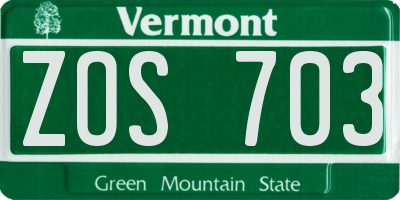 VT license plate ZOS703