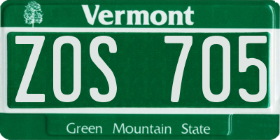 VT license plate ZOS705