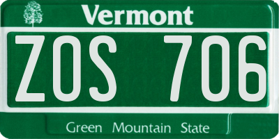 VT license plate ZOS706