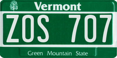 VT license plate ZOS707