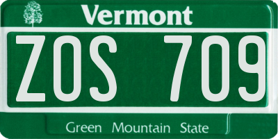 VT license plate ZOS709