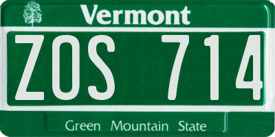 VT license plate ZOS714
