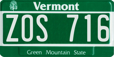 VT license plate ZOS716