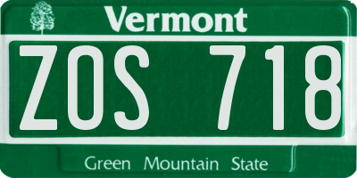 VT license plate ZOS718