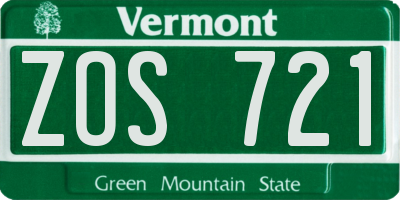 VT license plate ZOS721