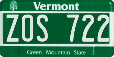 VT license plate ZOS722