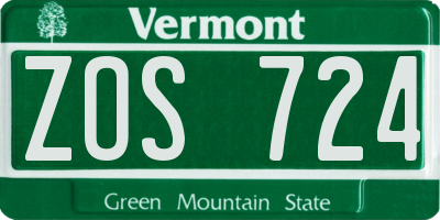 VT license plate ZOS724