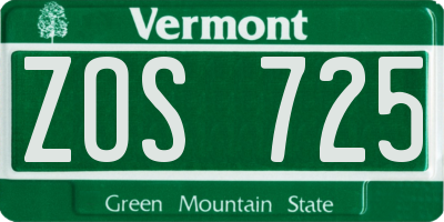 VT license plate ZOS725