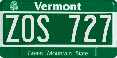 VT license plate ZOS727