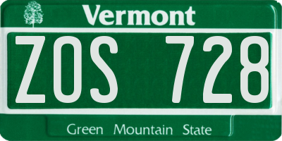 VT license plate ZOS728