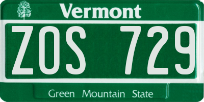 VT license plate ZOS729
