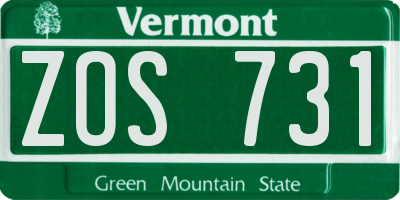 VT license plate ZOS731