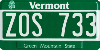 VT license plate ZOS733