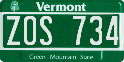 VT license plate ZOS734