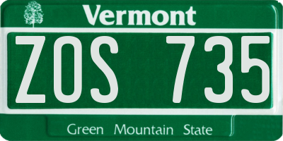 VT license plate ZOS735