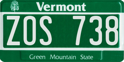 VT license plate ZOS738
