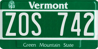 VT license plate ZOS742