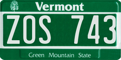 VT license plate ZOS743