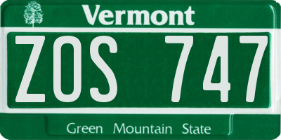 VT license plate ZOS747