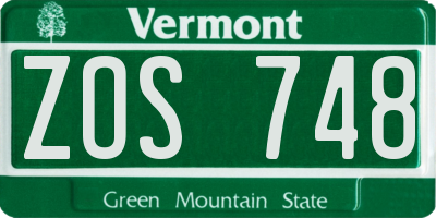 VT license plate ZOS748