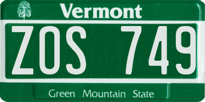VT license plate ZOS749