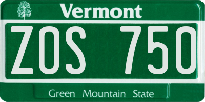 VT license plate ZOS750