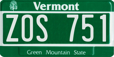 VT license plate ZOS751