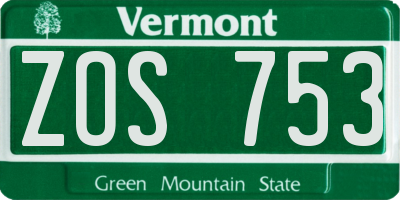 VT license plate ZOS753