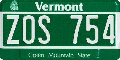 VT license plate ZOS754