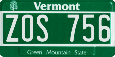 VT license plate ZOS756