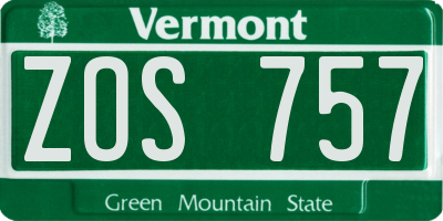 VT license plate ZOS757