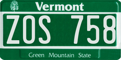 VT license plate ZOS758